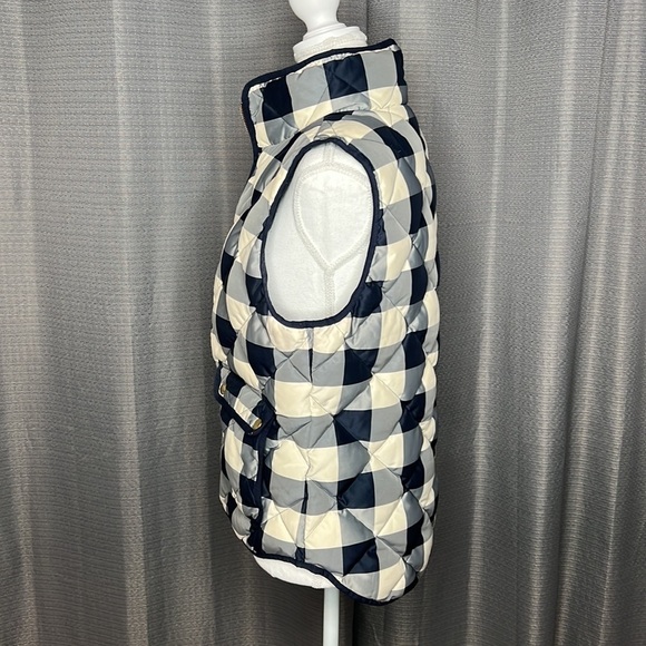 J. CREW SMALL BLUE AND CREAM PLAID DOWN PUFFER VEST - Picture 4 of 7